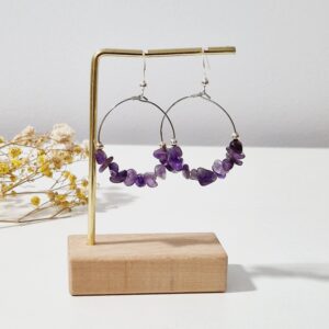 Pendientes aro amatista plata