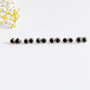 Pendientes botón Onix y plata