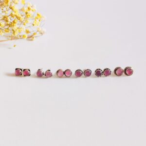 Pendientes botón Cuarzo Rosa y plata