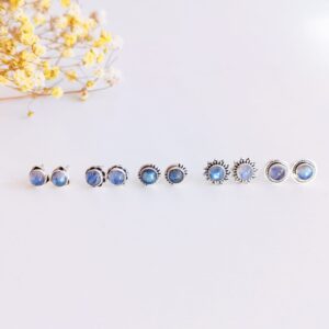Pendientes botón Piedra luna y plata
