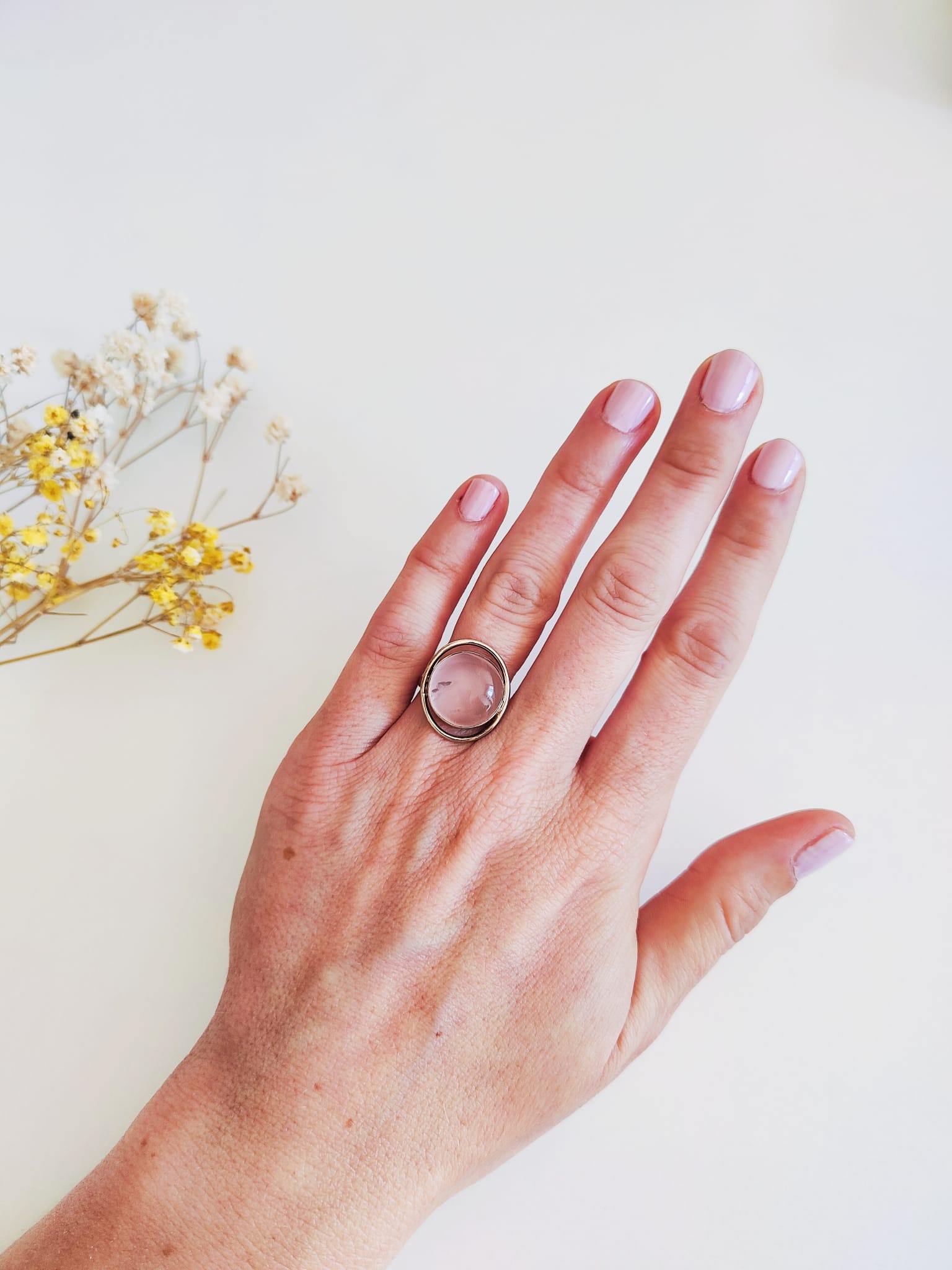 Anillo Saturno de Cuarzo rosa plata - Imagen 2