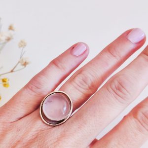 Anillo Saturno de Cuarzo rosa plata