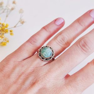 Anillo Vintage flor Amazonita plata